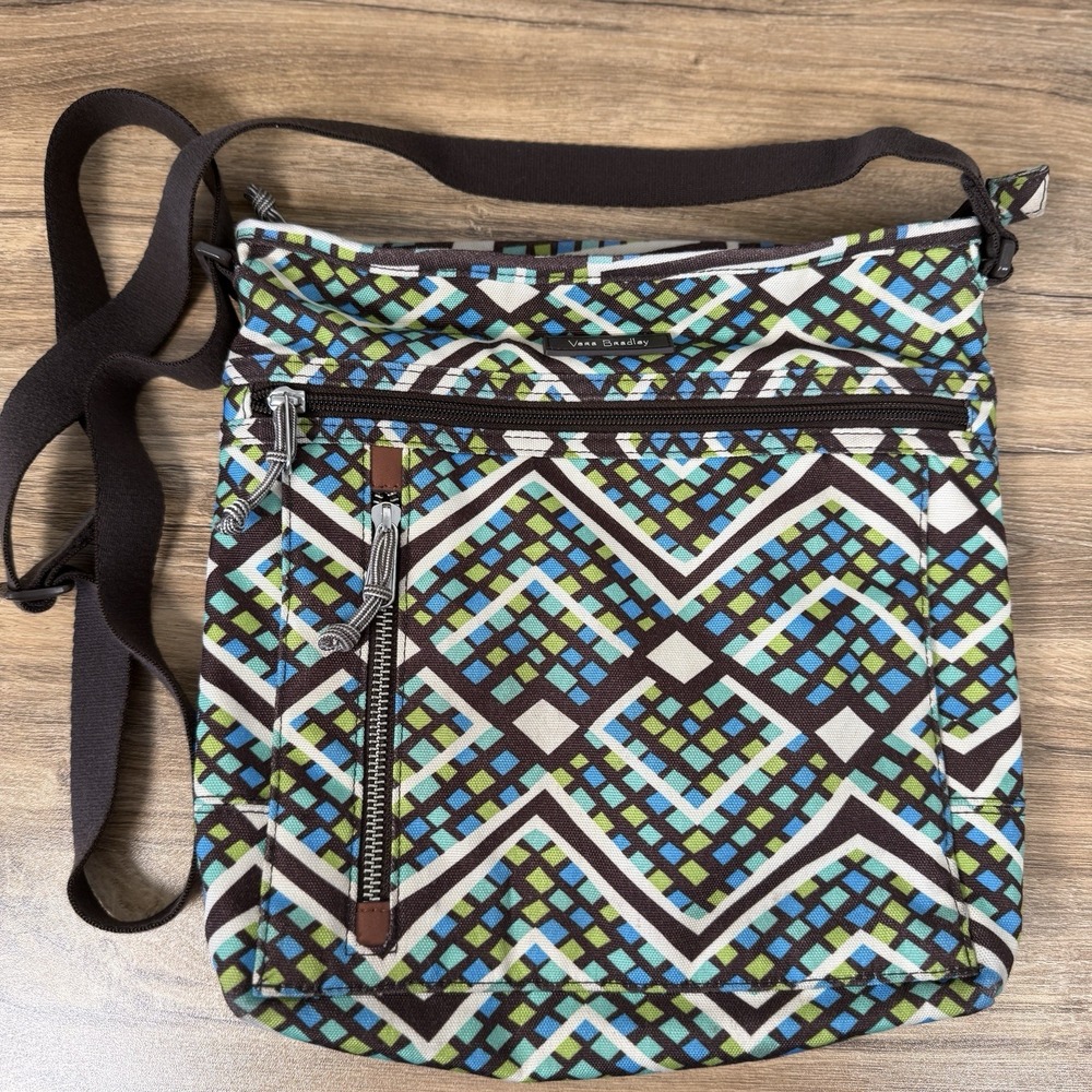 Vera Bradley Travel-Ready‎ Crossbody Bag Green Blue Brown Purse